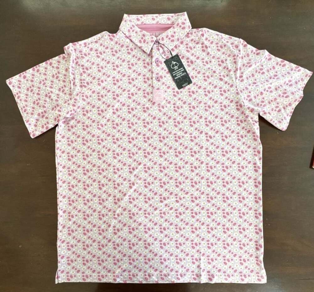 Pins & Aces Ham N' Egg Golf Polo Size XXL Pink Egg and Ham Print